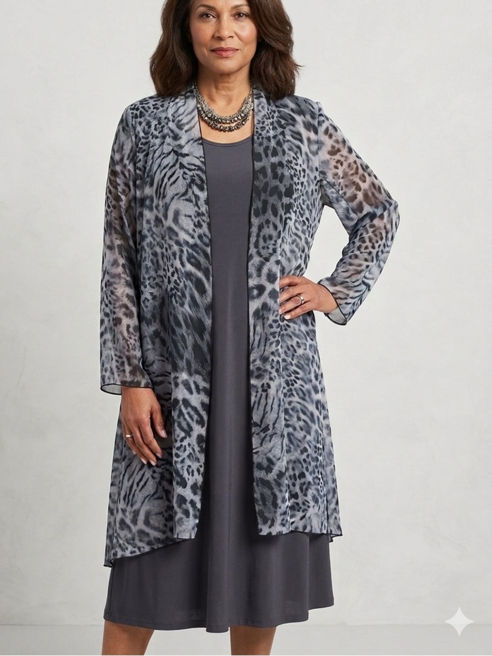 NWOT VICTORIA COLLECTION 2 Piece Sleeveless Dress Cardigan Animal Print Set 1X